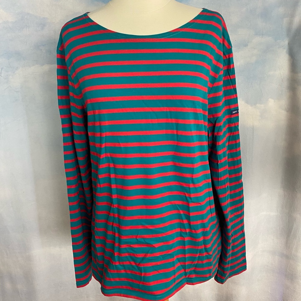 Saint James MINQUIERS MODERN - Breton Striped Shirt Size Large Red/Green